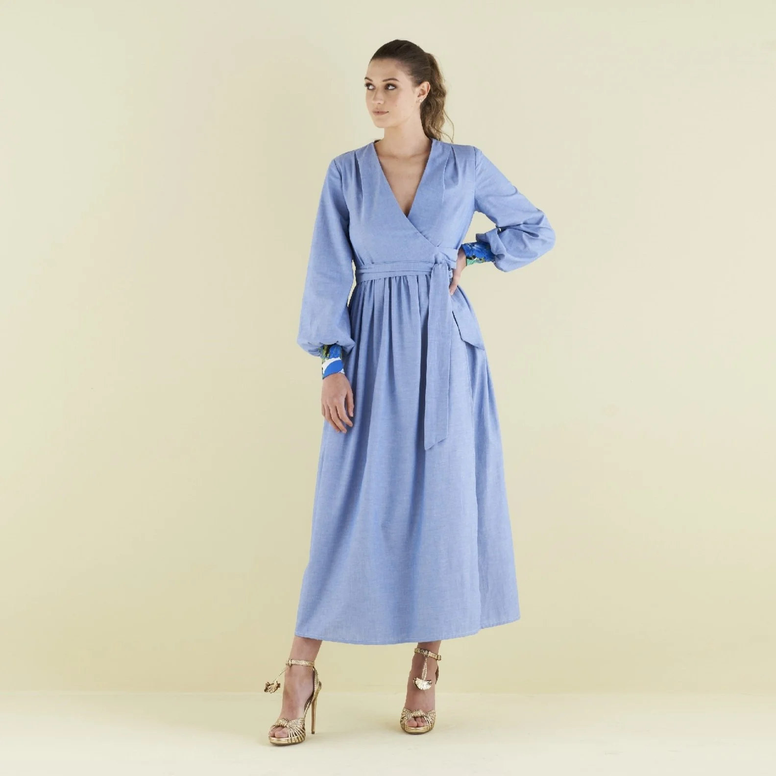 Lilody Maxi Wrap Dress in Blue Cotton Chambray. COCOOVE fashion and lifestyle